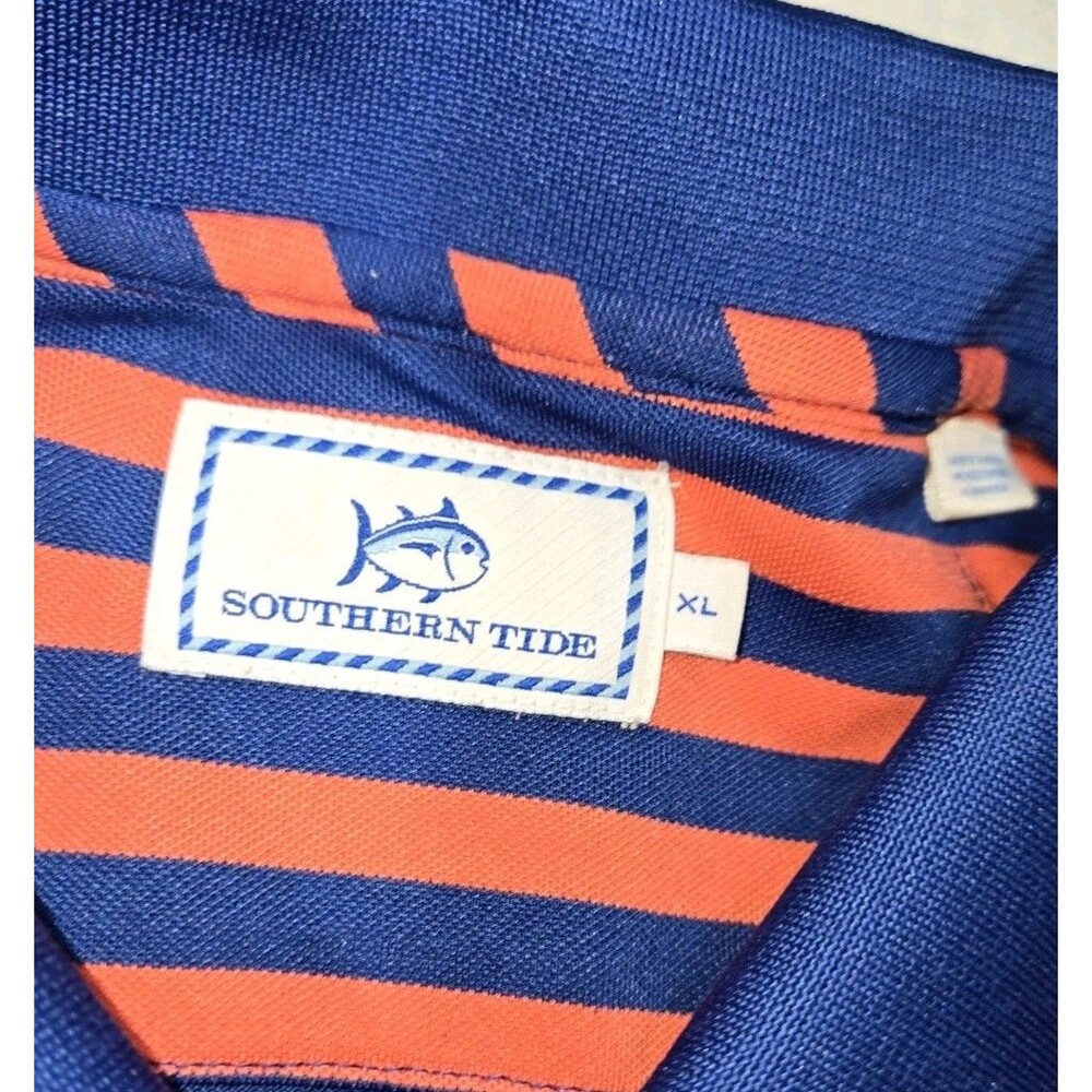 Mens Vineyard Vines Striped Polo Shirt Blue Orange XL - Picture 6 of 10